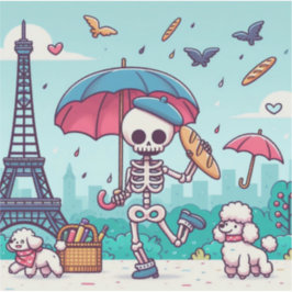 Adesivo Um esqueleto feliz em Paris chuvosa