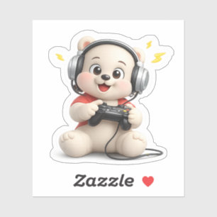Adesivo Um personagem de urso fofo brincando com um trem d