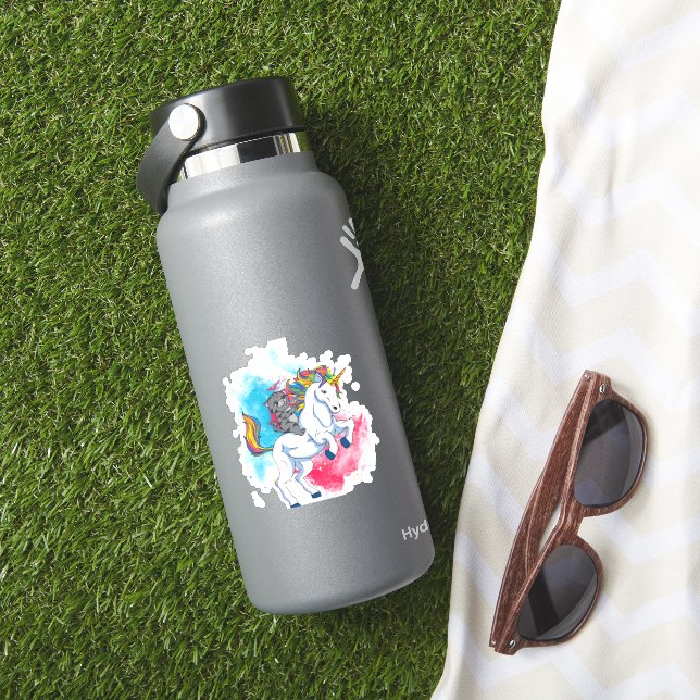 Adesivo Um unicórnio branco com cauda arco-íris que é cava (HydroFlask Insitu)