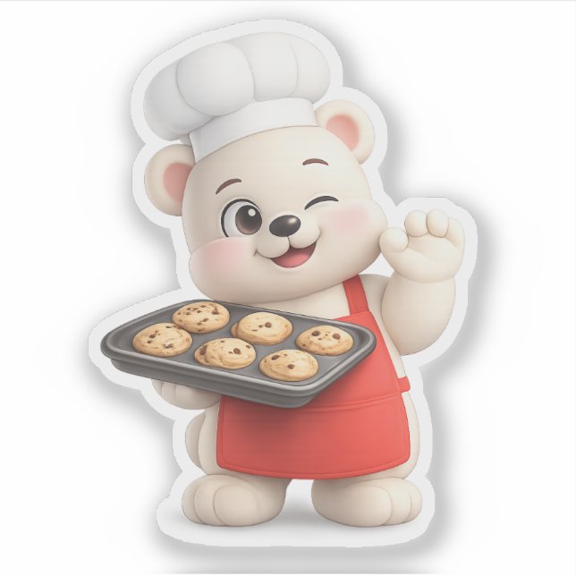 Adesivo Um urso fofo com um biscoito. (Frente)
