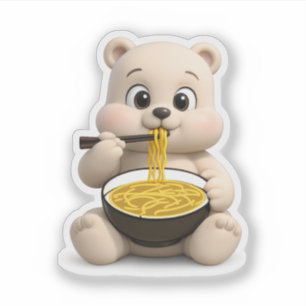 Adesivo Um urso fofo comendo macarrão.