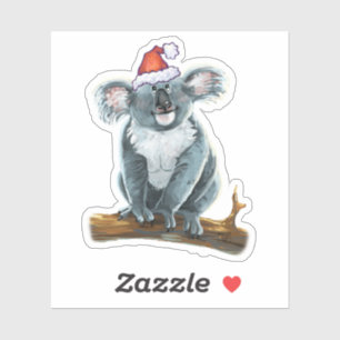 Adesivo Uma bela Koala num Chapéu de Papai Noel