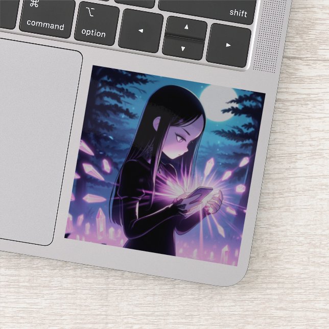 Adesivo Uma bruxa bonita carregando cristais na floresta (Detalhe)