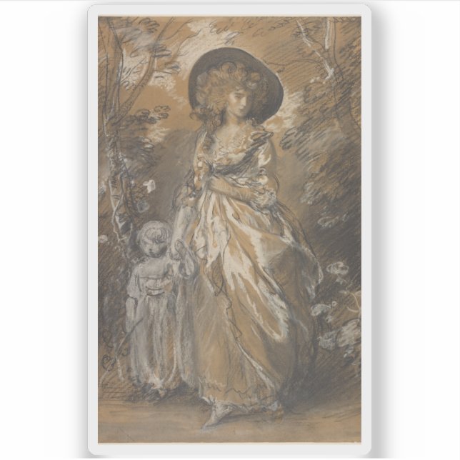 Adesivo Uma dama andando num jardim com uma criança (Frente)