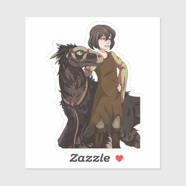 Adesivo Uma garota e seu dinossauro (Folha)