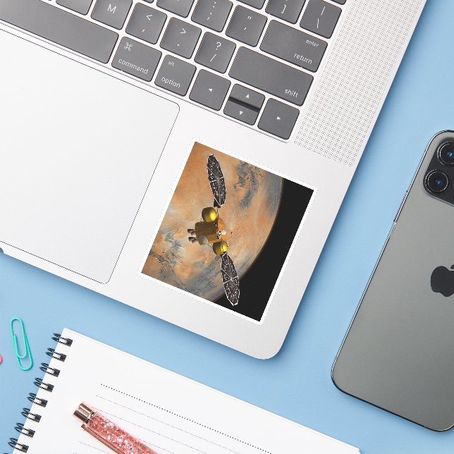 Adesivo Uma nave espacial Orbitando Marte. (Notebook com iPhone)