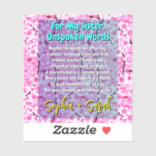 Adesivo Única irmã Poem Sticker para ela