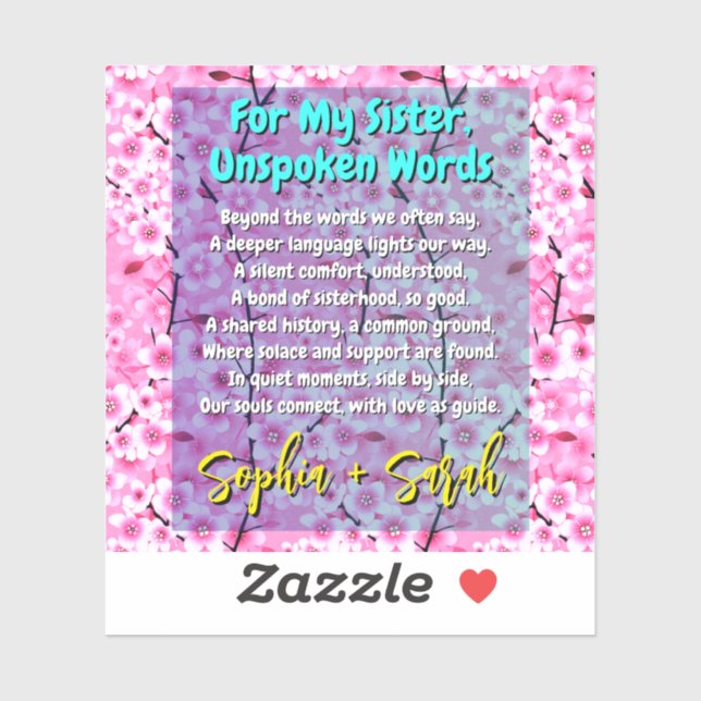 Adesivo Única irmã Poem Sticker para ela (Folha)