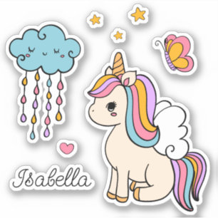 Adesivo Unicorn Cute Whimsical Girly Personalised Name
