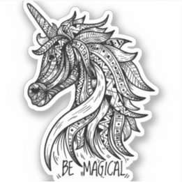 Adesivo Unicorn Mandala Henna Doodle Black White Legal