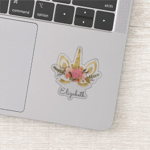 Adesivo Unicórnio Adorável com Brilho, Flores - Personaliz