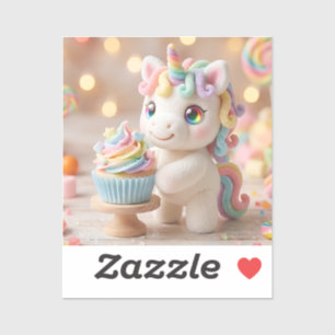 Adesivo Unicórnio de Doce Pastel com Cupcake de Arco-íris