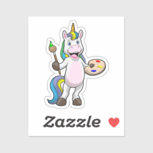 Adesivo Unicórnio em Pintura com Pincel e Cor