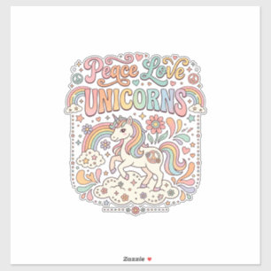 Adesivo Unicórnio Paz Amor Unicórnios Adorável Design de V