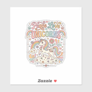 Adesivo Unicórnio Paz Amor Unicórnios Adorável Design de V