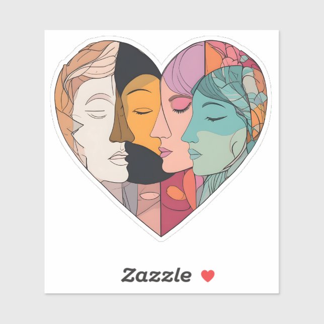 Adesivo Unity Heart Diverse Faces Line Art Diversity  (Folha)