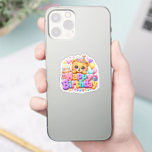 Ursa de pelúcia fofa Kawaii Feliz Aniversário Rosa