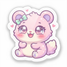 Ursa Rosa Fofa Kawaii Pastel Chibi Coração St
