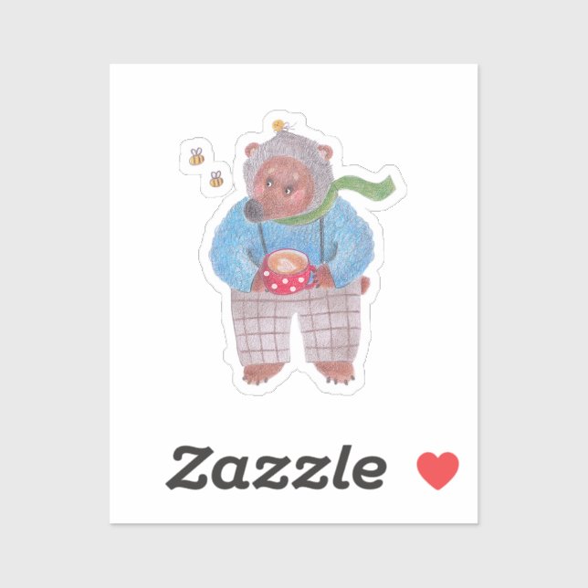 Adesivo Urso, abelhas e cappuccino (Folha)