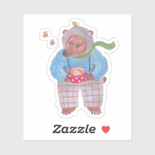 Adesivo Urso, abelhas e cappuccino (Folha)