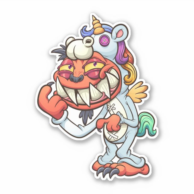 Adesivo Urso Assustador - Arco-Íris Unicórnio (Frente)