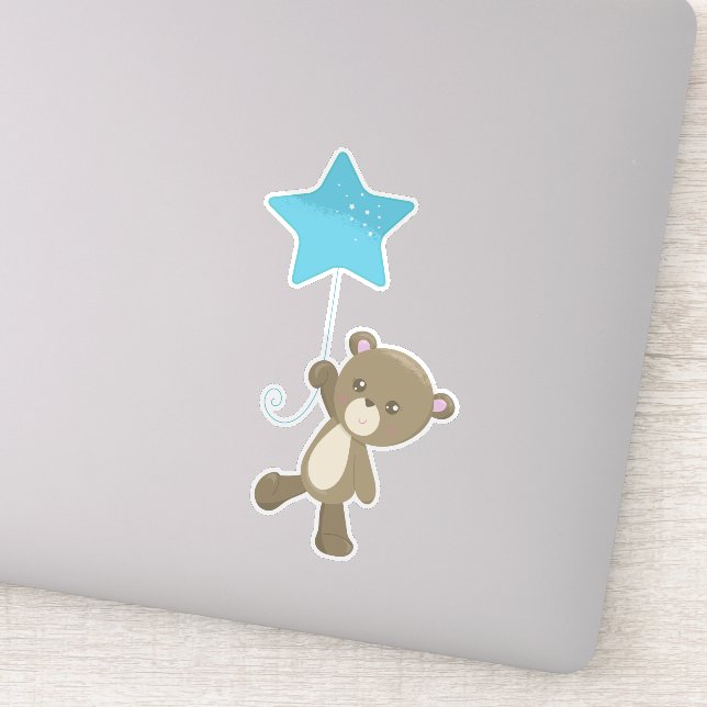 Adesivo Urso Bonito, Urso Com Balão, Urso Pequeno, Estrela (Detalhe)