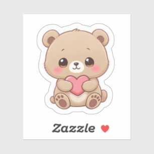 Adesivo Urso Chibi Adorável com Coração