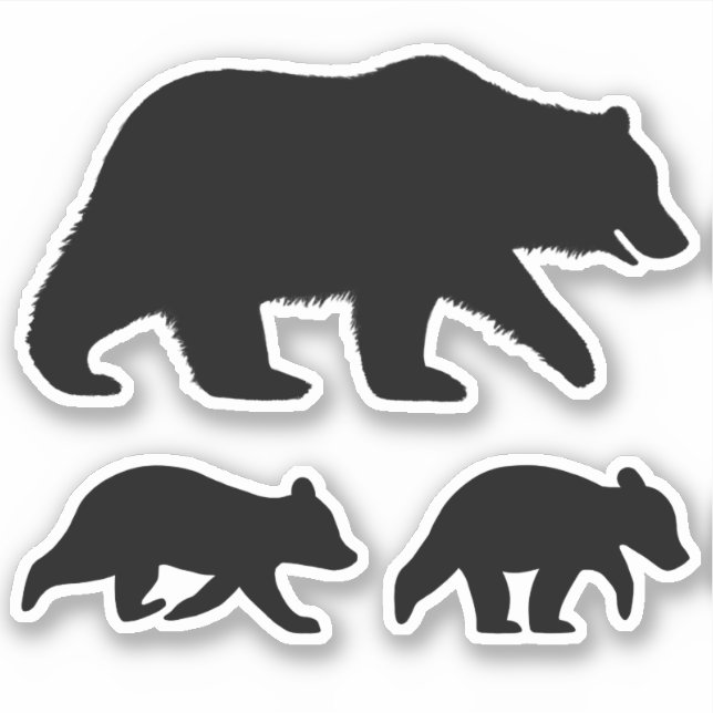 Adesivo Urso Cinzento com Cubs Silhouettes VinilStickers (Frente)