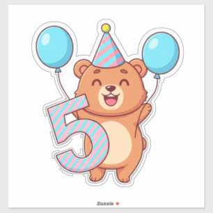 Adesivo Urso de aniversário fofo com chapéu de festa e bal