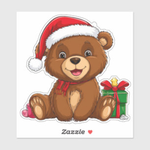 Adesivo Urso de Natal Adorável Com Chapéu de Papai Noel