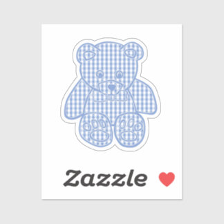Adesivo Urso de pelúcia xadrez pastel azul claro