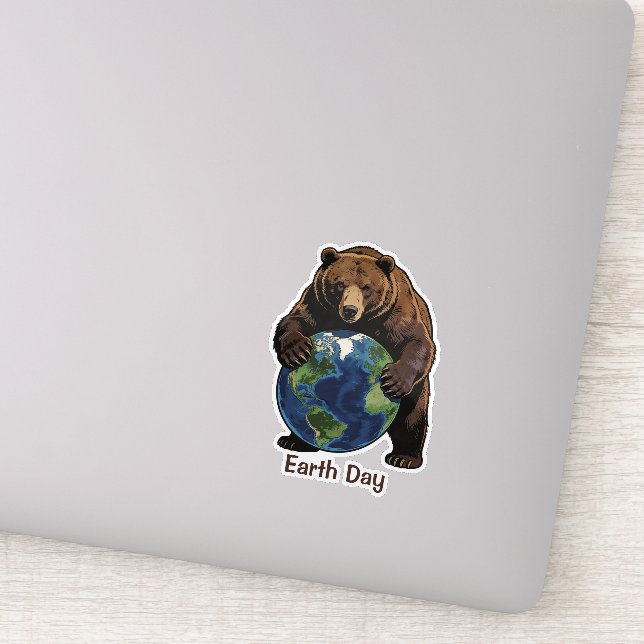 Adesivo Urso do Dia da Terra Abraçando o Design do Planeta (Detalhe)