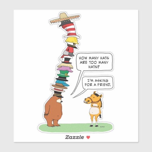 Adesivo Urso Engraçado Vestindo Muitos Chapéus (Folha)