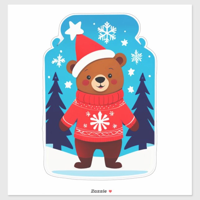 Adesivo Urso Fofo de Suéter de Natal (Folha)