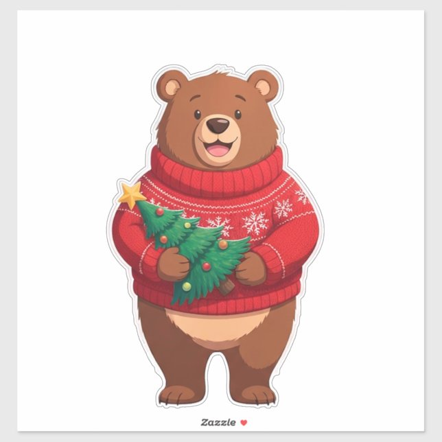 Adesivo Urso Fofo de Suéter de Natal (Folha)