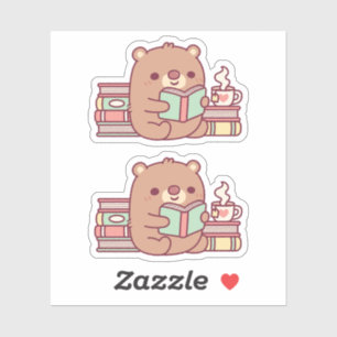 Adesivo Urso Marrom Bonito Lendo Um Livro