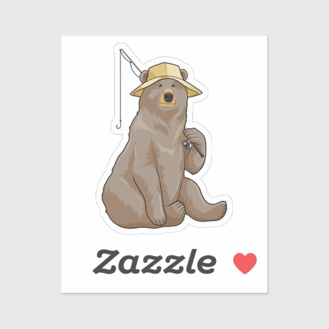 Adesivo Urso na pesca com vara de pesca (Folha)