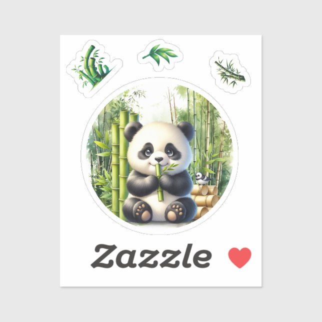 Adesivo Urso Panda Bonito na Floresta Bambu (Folha)