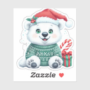 Adesivo Urso Polar Bonito de Natal em Suéter Festivo