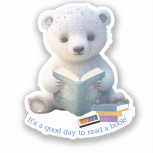 Adesivo Urso Polar Bonito lendo um livro Recorte Personali