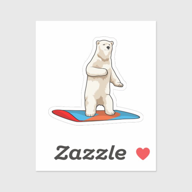 Adesivo Urso polar como Snowboarder com Snowboard (Folha)