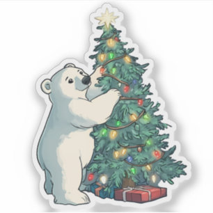 Adesivo Urso Polar Decorando Árvore de Natal