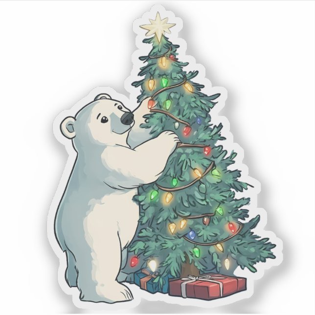 Adesivo Urso Polar Decorando Árvore de Natal (Frente)