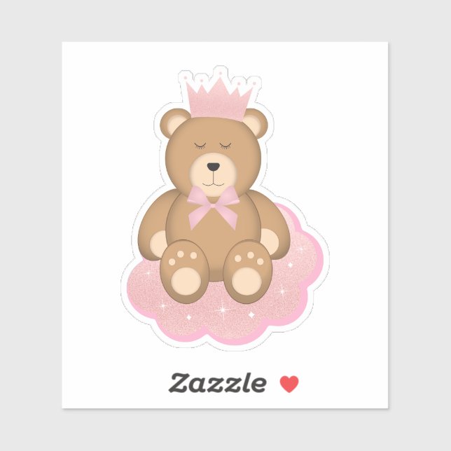 Adesivo Urso Sonolento Bonito Vestindo Coroa Rosa Em Uma N (Folha)