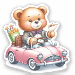 Adesivo Urso Teddy Fofo Dirigindo Para Amantes de Kawaii e