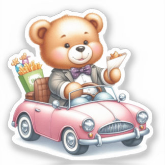 Adesivo Urso Teddy Fofo Dirigindo Para Amantes de Kawaii e