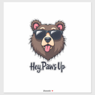 Adesivo Urso Vintage Hey Paws Up com Óculos de Sol Cachorr