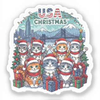 Adesivo USA Holiday Cats – Cute Meowy Christmas Sticker