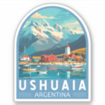 Adesivo Ushuaia Argentina Viagem Art Vintage<br><div class="desc">Ushuaia retro vetor viagem design. É uma cidade de resort na Argentina. Está localizada no arquipélago Tierra del Fuego,  a ponta mais ao sul da América do Sul,  apelidada de "Fim do Mundo".</div>