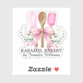 Adesivo Utensílios de Cozinha com Laço Rosa Corte de Vinil